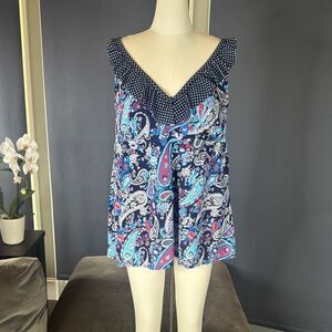 Women’s Kim Rogers Curvy Blue Paisley & Polka Dot One Piece Swimsuit Tankini 16W
